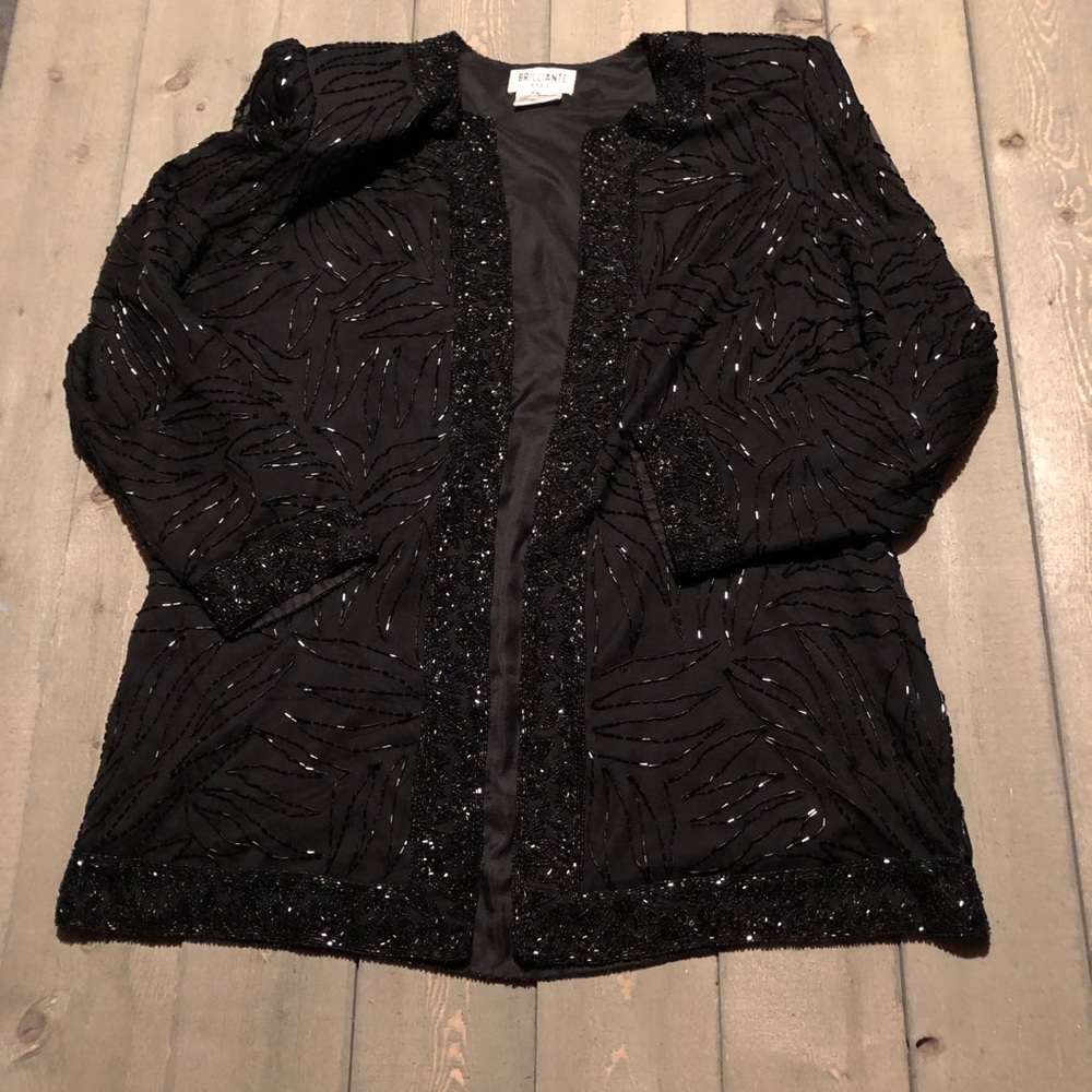 Vintage Black Beaded Silk Jacket Brilliant by J.A. Size Extra Large XL - Picture 1 of 8